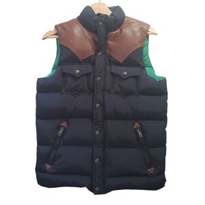 PENFIELD Vest Trailwear Stapleton Down Feather Puffer Leather Trim Blue Size XS